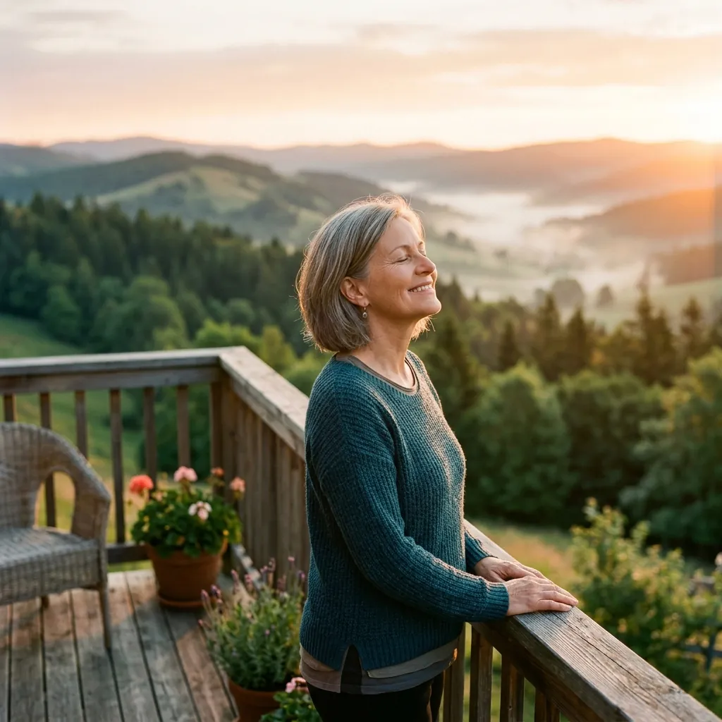 Smiling Woman Breathing Freely Outdoors for Step 3